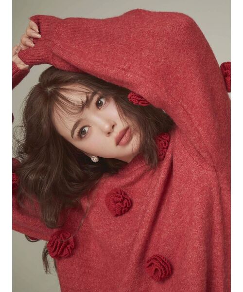 CALNAMUR（カルナムール）の「バラモチーフニット（ニット/セーター・レディース・レッド/ホワイト/ブラック・FREE）」の7枚目の写真