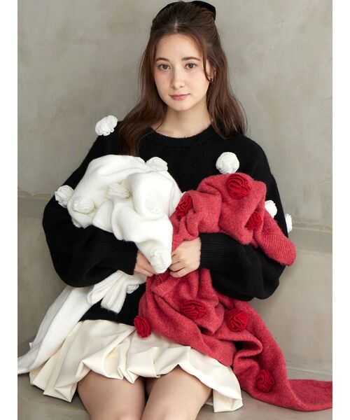 CALNAMUR（カルナムール）の「バラモチーフニット（ニット/セーター・レディース・レッド/ホワイト/ブラック・FREE）」の10枚目の写真