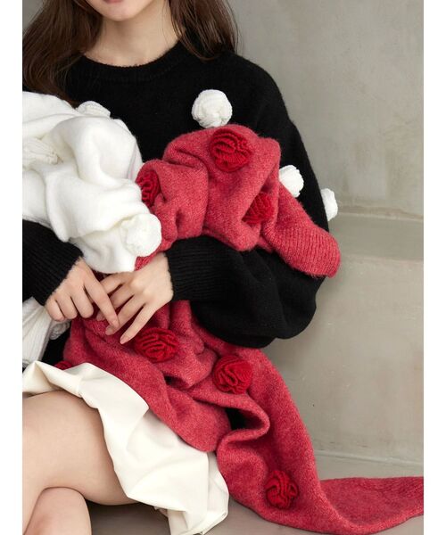 CALNAMUR（カルナムール）の「バラモチーフニット（ニット/セーター・レディース・レッド/ホワイト/ブラック・FREE）」の11枚目の写真
