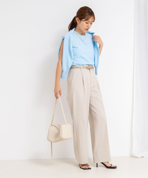 NOLLEY’S Sophi（ノーリーズソフィ）の「ウォッシャブル麻調ドライシャンタンライトワイドパンツ（その他パンツ・レディース・オフホワイト/チャコールグレー/ベージュ・34/36/38）」の7枚目の写真