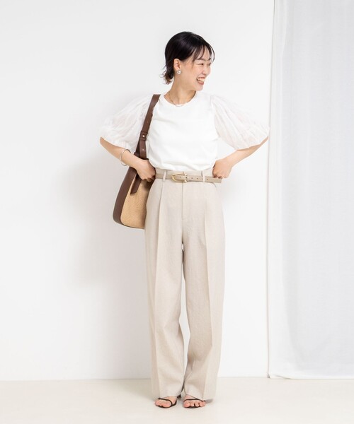 NOLLEY’S Sophi（ノーリーズソフィ）の「ウォッシャブル麻調ドライシャンタンライトワイドパンツ（その他パンツ・レディース・オフホワイト/チャコールグレー/ベージュ・34/36/38）」の13枚目の写真