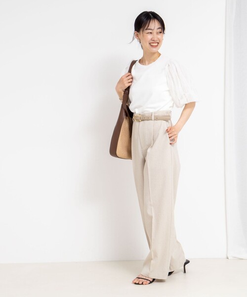 NOLLEY’S Sophi（ノーリーズソフィ）の「ウォッシャブル麻調ドライシャンタンライトワイドパンツ（その他パンツ・レディース・オフホワイト/チャコールグレー/ベージュ・34/36/38）」の14枚目の写真