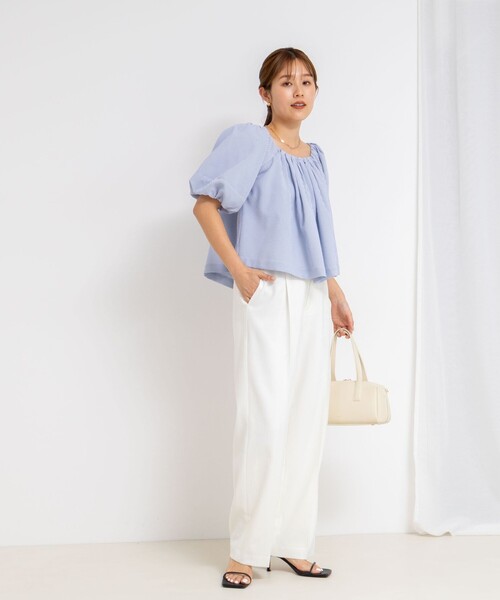 NOLLEY’S Sophi（ノーリーズソフィ）の「ウォッシャブル麻調ドライシャンタンライトワイドパンツ（その他パンツ・レディース・オフホワイト/チャコールグレー/ベージュ・34/36/38）」の21枚目の写真