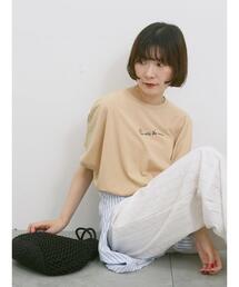 Samansa Mos2 blue | ◎【接触冷感】ロゴプリントチュニック(Tシャツ/カットソー)