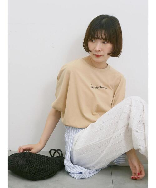 Samansa Mos2 blue(サマンサモスモスブルー)の「◎【接触冷感】ロゴプリントチュニック(Tシャツ/カットソー・レディース・ブラック/ベージュ/オフホワイト・F)」の1枚目の写真