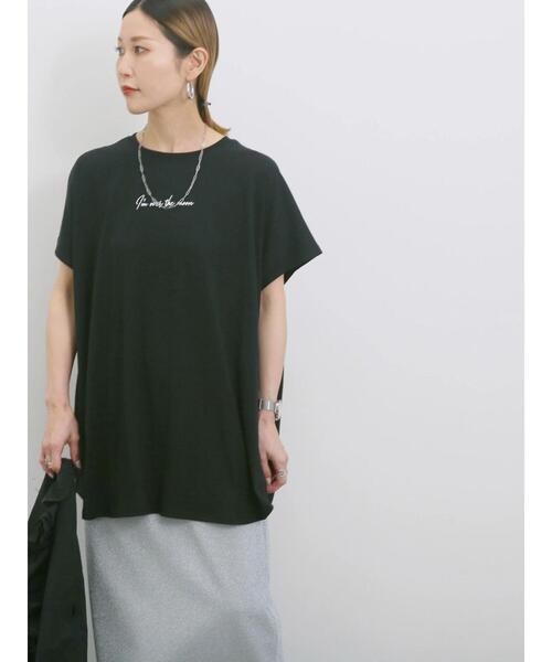 Samansa Mos2 blue(サマンサモスモスブルー)の「◎【接触冷感】ロゴプリントチュニック(Tシャツ/カットソー・レディース・ブラック/ベージュ/オフホワイト・F)」の3枚目の写真