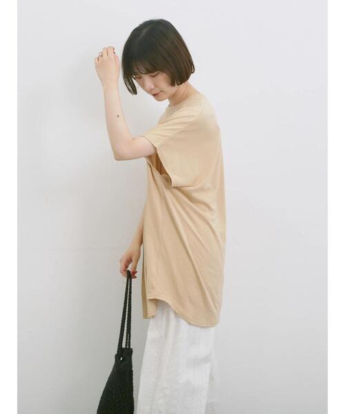 Samansa Mos2 blue(サマンサモスモスブルー)の「◎【接触冷感】ロゴプリントチュニック(Tシャツ/カットソー・レディース・ブラック/ベージュ/オフホワイト・F)」の4枚目の写真