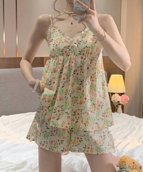 MINTON 花柄ルームウェア Mサイズ ピンク Mother garden フリースルームウェア上下セット しろたん S M L