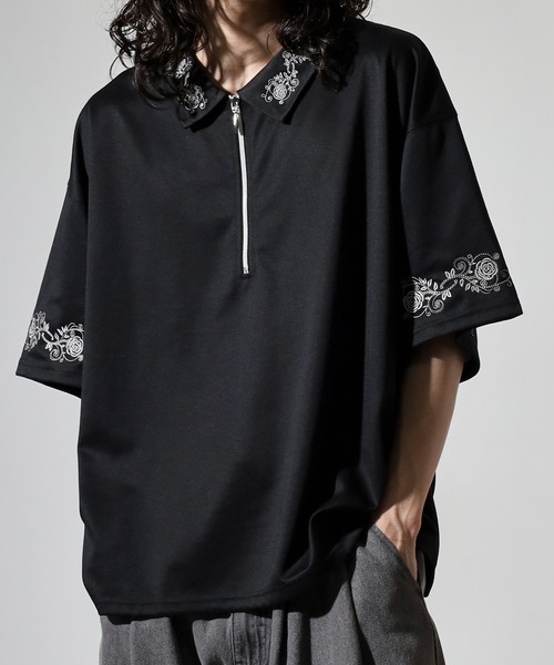 __gram.(スペースグラム)の「刺繍デザインフレアスリーブハーフジップTシャツ(Tシャツ/カットソー・メンズ・ブラック/チャコール/ホワイト・M/L)」の4枚目の写真