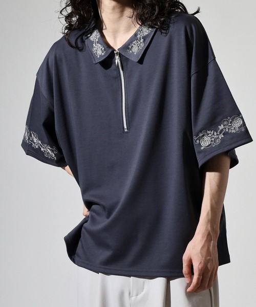 __gram.(スペースグラム)の「刺繍デザインフレアスリーブハーフジップTシャツ(Tシャツ/カットソー・メンズ・ブラック/チャコール/ホワイト・M/L)」の6枚目の写真