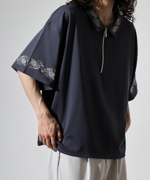 __gram.(スペースグラム)の「刺繍デザインフレアスリーブハーフジップTシャツ(Tシャツ/カットソー・メンズ・ブラック/チャコール/ホワイト・M/L)」の7枚目の写真