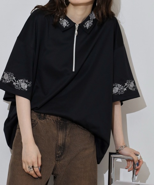 __gram.(スペースグラム)の「刺繍デザインフレアスリーブハーフジップTシャツ(Tシャツ/カットソー・メンズ・ブラック/チャコール/ホワイト・M/L)」の21枚目の写真