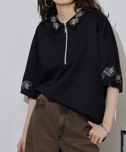 __gram.(スペースグラム)の「刺繍デザインフレアスリーブハーフジップTシャツ(Tシャツ/カットソー・メンズ・ブラック/チャコール/ホワイト・M/L)」の22枚目の写真