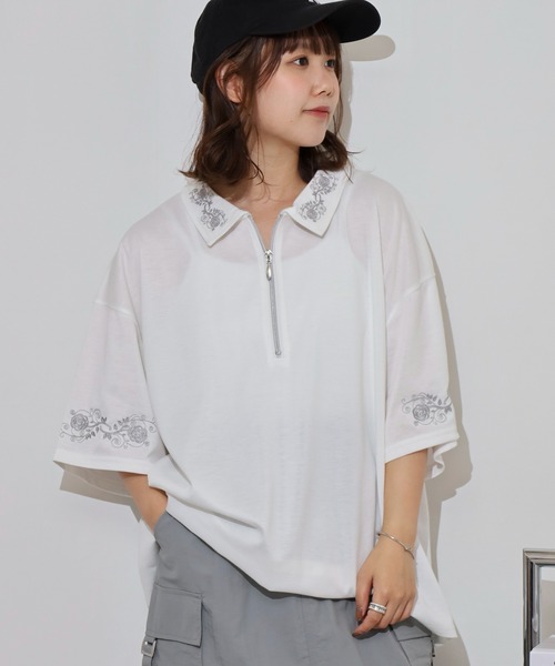 __gram.(スペースグラム)の「刺繍デザインフレアスリーブハーフジップTシャツ(Tシャツ/カットソー・メンズ・ブラック/チャコール/ホワイト・M/L)」の17枚目の写真