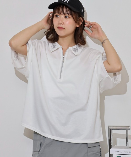 __gram.(スペースグラム)の「刺繍デザインフレアスリーブハーフジップTシャツ(Tシャツ/カットソー・メンズ・ブラック/チャコール/ホワイト・M/L)」の18枚目の写真