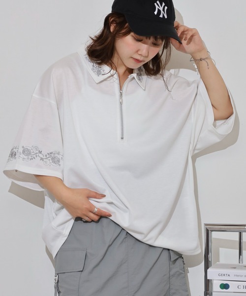 __gram.(スペースグラム)の「刺繍デザインフレアスリーブハーフジップTシャツ(Tシャツ/カットソー・メンズ・ブラック/チャコール/ホワイト・M/L)」の19枚目の写真