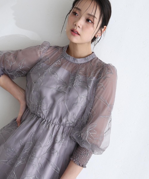 PourVous(プールヴー)の「ラメエンブロイダリー シアー素材スタンドカラー パーティー ドレス お呼ばれ 袖あり&ミモレ丈 同窓会 成人式 フォーマル オケージョンドレス 結婚式 二次会 (ドレス・レディース・ピンク系その他/ブラウン系その他/グリーン・M/L)」の12枚目の写真