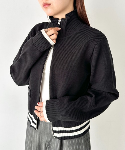 超美品★【Martin Kim】マーティンキム ニット ブラック Matin Kim] TWO TONE MIXED KNIT ZIP UP FOR WOMEN IN BLACK
