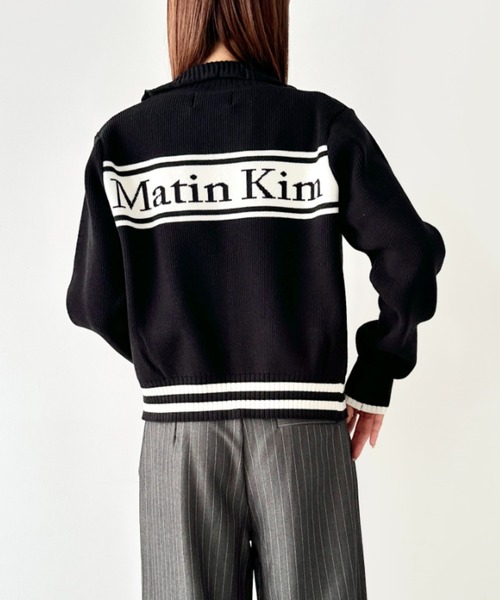 Matin Kim ベージュ ジップアップブルゾン セール】Matin Kim(マーティンキム)/バックロゴ ハイネック