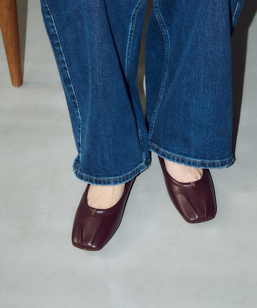 GRISE レザースクエアプリーツフラット24.5cm＊ゆかり 追加》GRISEレザースクエアプリーツフラット | ルタロン(LE