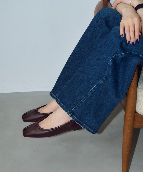 GRISE レザースクエアプリーツフラット24.5cm＊ゆかり 追加》GRISEレザースクエアプリーツフラット（フラットシューズ