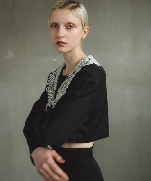 et.UNiVER（エトユニベール）の「Big collar setup（パンツドレス・レディース・ブラック×ホワイト/ブラウン/ライトカーキ・SMALL/MEDIUM/LARGE）」の13枚目の写真