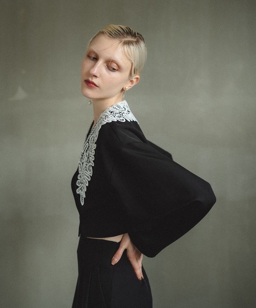 et.UNiVER（エトユニベール）の「Big collar setup（パンツドレス・レディース・ブラック×ホワイト/ブラウン/ライトカーキ・SMALL/MEDIUM/LARGE）」の15枚目の写真