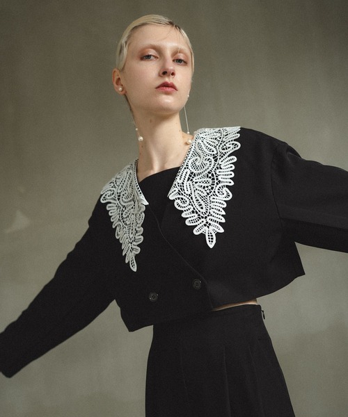 et.UNiVER（エトユニベール）の「Big collar setup（パンツドレス・レディース・ブラック×ホワイト/ブラウン/ライトカーキ・SMALL/MEDIUM/LARGE）」の8枚目の写真