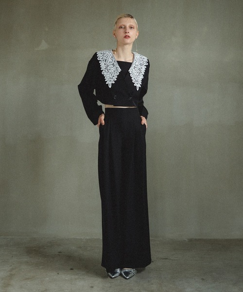 et.UNiVER（エトユニベール）の「Big collar setup（パンツドレス・レディース・ブラック×ホワイト/ブラウン/ライトカーキ・SMALL/MEDIUM/LARGE）」の5枚目の写真