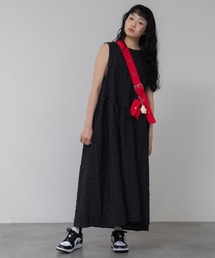 ジャガードボリュームワンピース / ミドル丈 ロング丈 夏服 春服 秋服 韓国 シアーワンピース チェック ノームコア カジュアル シティガール ホワイト ブラック ピンク マタニティ