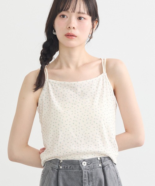 earth music&ecology（アースミュージックアンドエコロジー）の「ダブルストラップパターンメッシュキャミソール（キャミソール・レディース・その他14/ブラック/オフホワイト・M/S）」の3枚目の写真