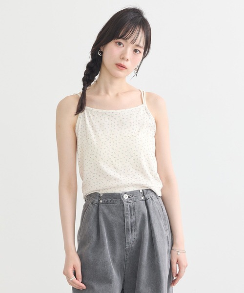 earth music&ecology（アースミュージックアンドエコロジー）の「ダブルストラップパターンメッシュキャミソール（キャミソール・レディース・その他14/ブラック/オフホワイト・M/S）」の7枚目の写真