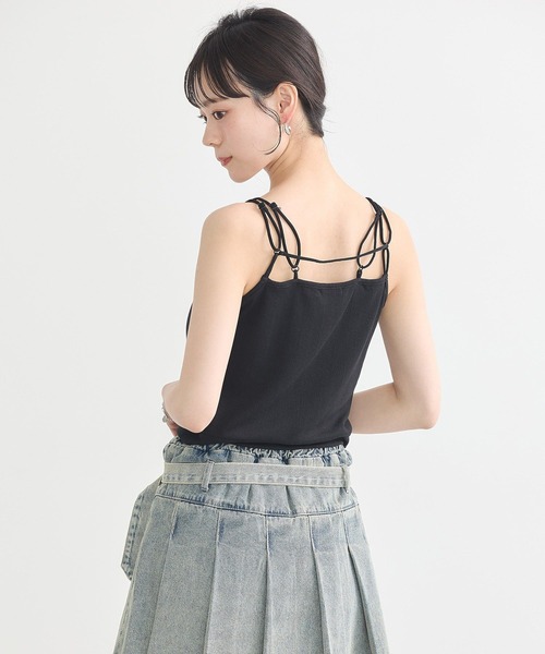 earth music&ecology（アースミュージックアンドエコロジー）の「ダブルストラップパターンメッシュキャミソール（キャミソール・レディース・その他14/ブラック/オフホワイト・M/S）」の6枚目の写真