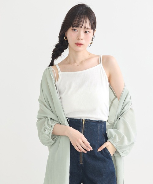 earth music&ecology（アースミュージックアンドエコロジー）の「ダブルストラップパターンメッシュキャミソール（キャミソール・レディース・その他14/ブラック/オフホワイト・M/S）」の5枚目の写真