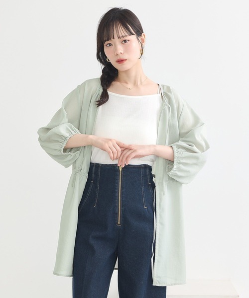 earth music&ecology（アースミュージックアンドエコロジー）の「ダブルストラップパターンメッシュキャミソール（キャミソール・レディース・その他14/ブラック/オフホワイト・M/S）」の4枚目の写真