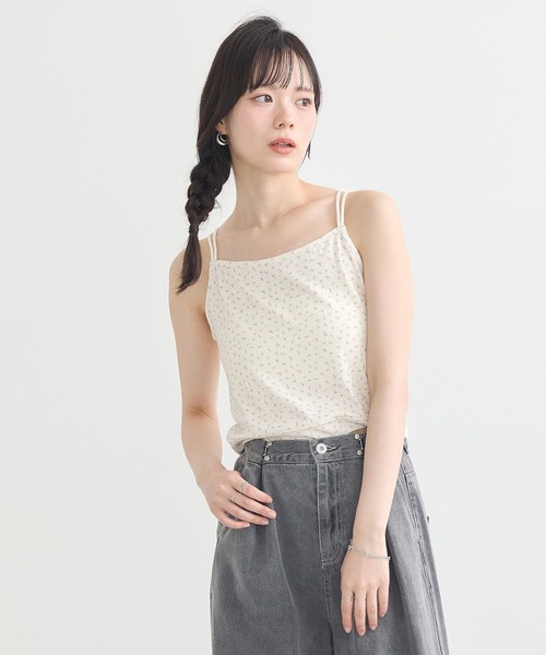 earth music&ecology（アースミュージックアンドエコロジー）の「ダブルストラップパターンメッシュキャミソール（キャミソール・レディース・その他14/ブラック/オフホワイト・M/S）」の22枚目の写真