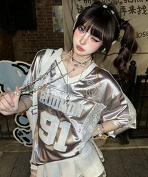 ALOけだるいパーマシルバープリント男女ゆったり半袖Tシャツ2点 M ALOけだるいパーマシルバープリント男女ゆったり半袖Tシャツ2点 M