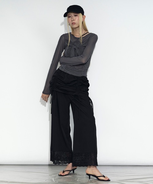 Ezick（エジック）の「shirring sheer ビスチェシアートップス（Tシャツ/カットソー・レディース・グレー/ブラック・FREE）」の12枚目の写真