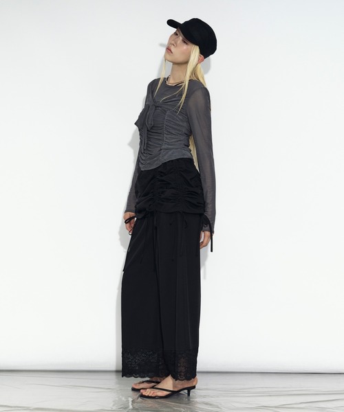 Ezick（エジック）の「shirring sheer ビスチェシアートップス（Tシャツ/カットソー・レディース・グレー/ブラック・FREE）」の14枚目の写真