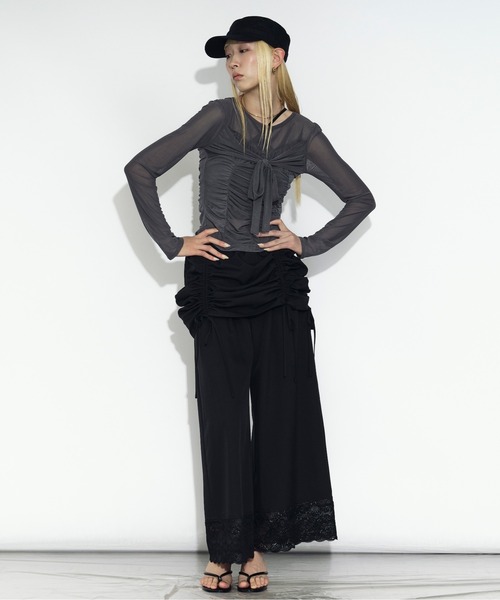 Ezick（エジック）の「shirring sheer ビスチェシアートップス（Tシャツ/カットソー・レディース・グレー/ブラック・FREE）」の13枚目の写真