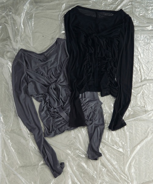 Ezick（エジック）の「shirring sheer ビスチェシアートップス（Tシャツ/カットソー・レディース・グレー/ブラック・FREE）」の17枚目の写真