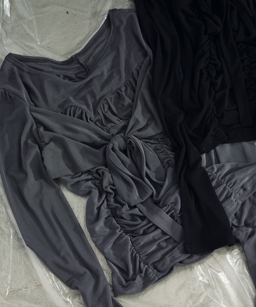 Ezick（エジック）の「shirring sheer ビスチェシアートップス（Tシャツ/カットソー・レディース・グレー/ブラック・FREE）」の16枚目の写真