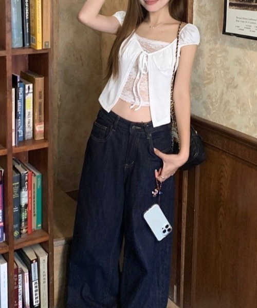 SHEENA(シーナ)の「レースレイヤード風リボンギャザートップス(Tシャツ/カットソー・レディース・ブラック/ホワイト・M)」の12枚目の写真