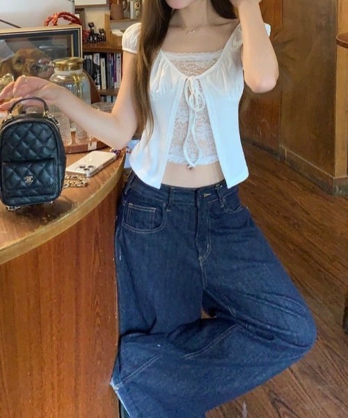 SHEENA(シーナ)の「レースレイヤード風リボンギャザートップス(Tシャツ/カットソー・レディース・ブラック/ホワイト・M)」の17枚目の写真
