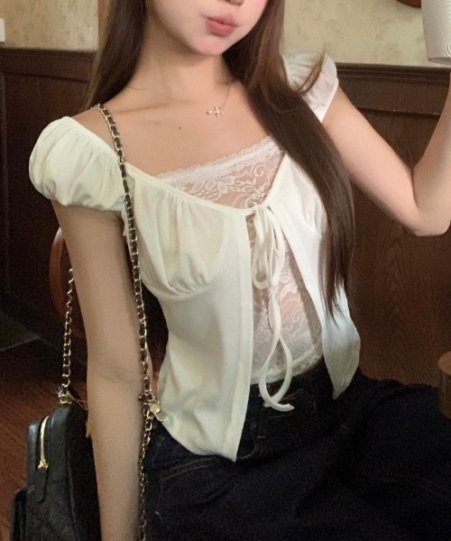 SHEENA(シーナ)の「レースレイヤード風リボンギャザートップス(Tシャツ/カットソー・レディース・ブラック/ホワイト・M)」の21枚目の写真