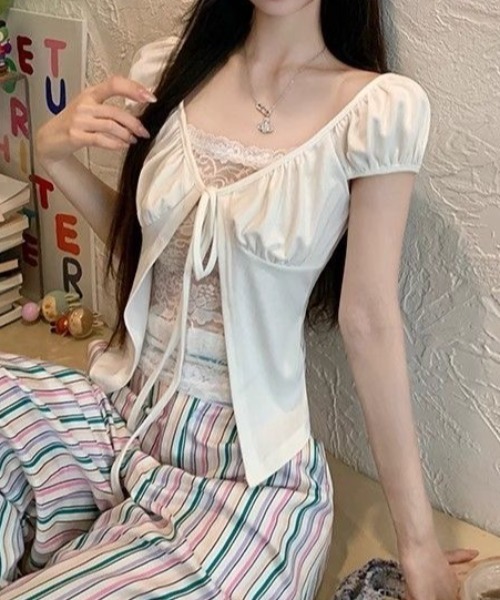 SHEENA(シーナ)の「レースレイヤード風リボンギャザートップス(Tシャツ/カットソー・レディース・ブラック/ホワイト・M)」の20枚目の写真