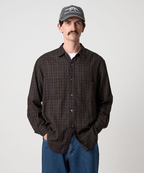 Steven Alan＞ CC ガーゼ チェック レギュラーカラー シャツ