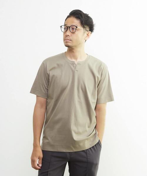 MEN'S MELROSE（メンズメルローズ）の「マーセライズドスムース キーネックTシャツ（Tシャツ/カットソー・メンズ・ベージュ/ブラック/ホワイト・3/4/2）」の3枚目の写真