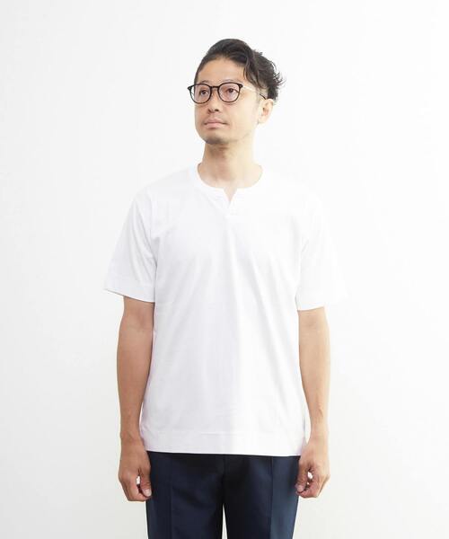 MEN'S MELROSE（メンズメルローズ）の「マーセライズドスムース キーネックTシャツ（Tシャツ/カットソー・メンズ・ベージュ/ブラック/ホワイト・3/4/2）」の4枚目の写真