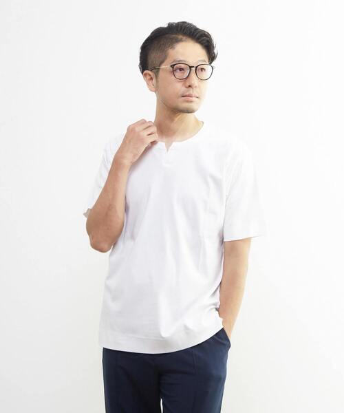 MEN'S MELROSE（メンズメルローズ）の「マーセライズドスムース キーネックTシャツ（Tシャツ/カットソー・メンズ・ベージュ/ブラック/ホワイト・3/4/2）」の16枚目の写真